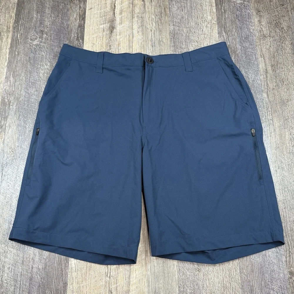 Orvis Tech Shorts Mens Size 38 Blue Stretch Performance Golf Hiking Zip Pockets